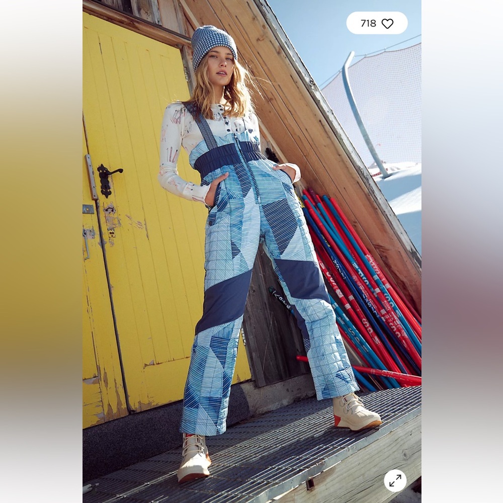 Free People Movement all prepped printed bib overalls ski snowboard ski pants S
